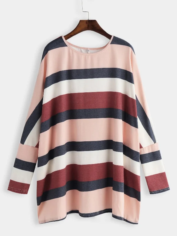 Custom Fashion Striped Round Neck Long Sleeve  T-Shirt