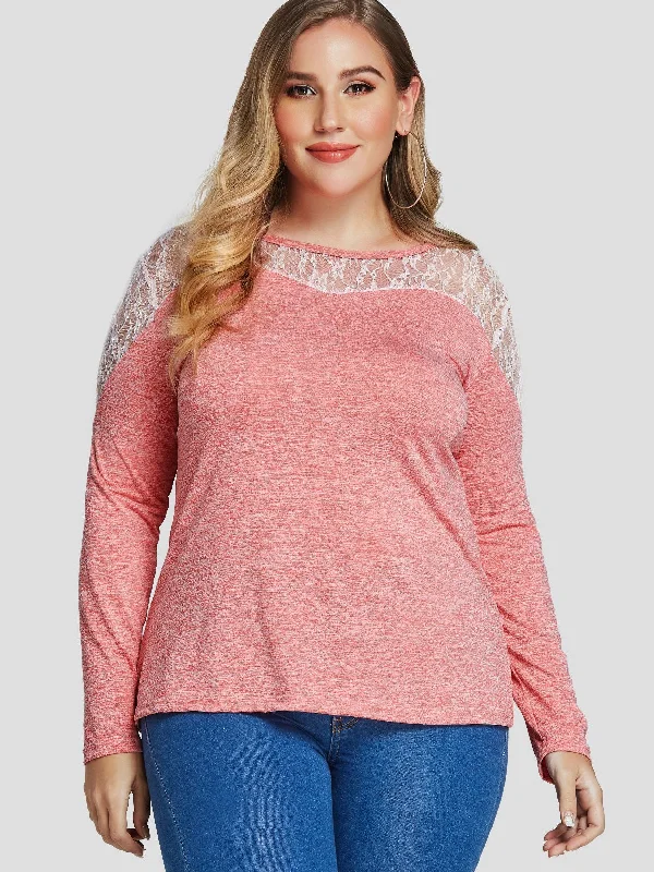 OEM ODM Round Neck Lace Long Sleeve Plus Size Tops