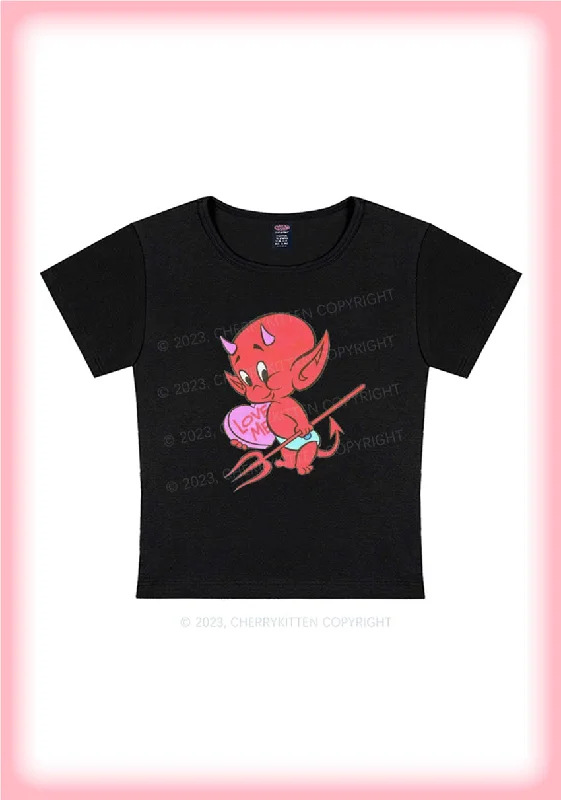 Valentine's Day Devil Love Me Y2K Baby Tee Cherrykitten