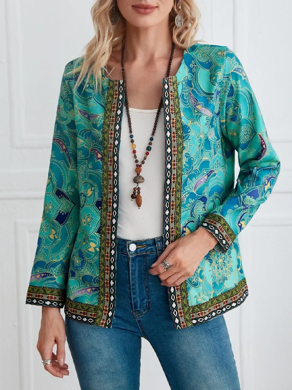 Boho Tribal Long Sleeve Round Neck Regular Women Coat