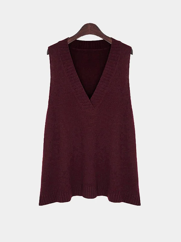 OEM ODM V-Neck Sleeveless Burgundy Plus Size Tops