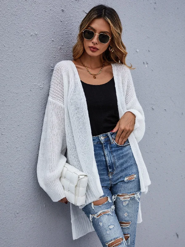 Casual Plain Split Long Sleeve Short Women Cardigan