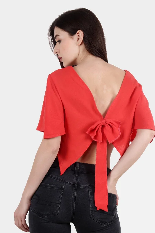 Orange Solid Back Bow Top