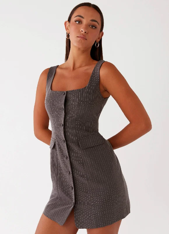 Westwood Mini Dress - Grey Pinstripe