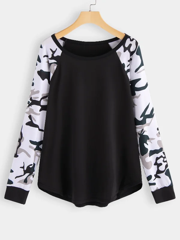 OEM ODM Round Neck Camouflage Long Sleeve Plus Size Tops