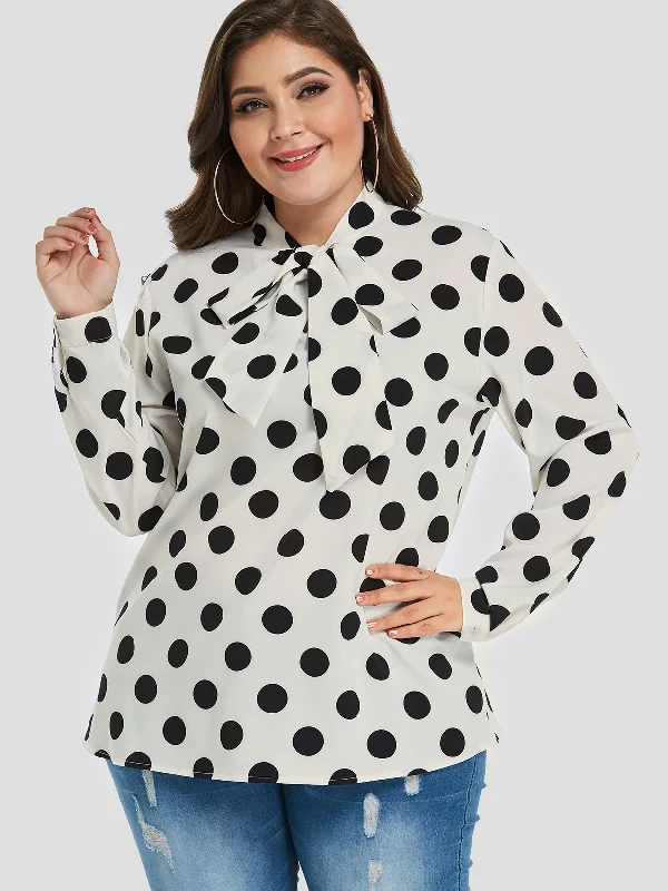 OEM ODM Polka Dot Self-Tie Long Sleeve Plus Size Tops