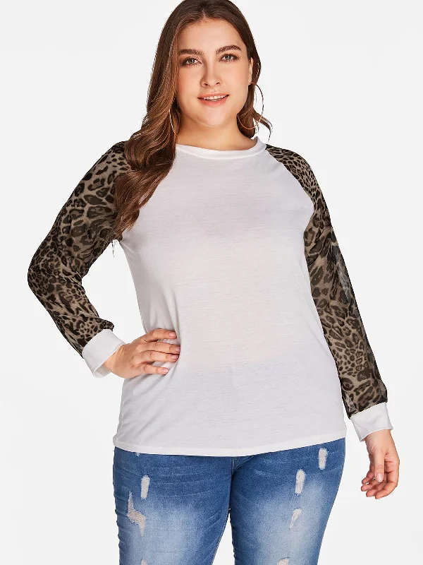 OEM ODM Round Neck Leopard Long Sleeve Plus Size Tops