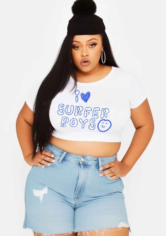 Curvy I Love Surfer Boys Y2K Baby Tee Cherrykitten