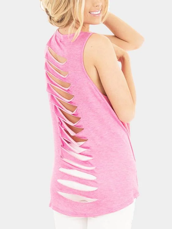 Custom Round Neck Hollow Cut Out Sleeveless Pink Camis