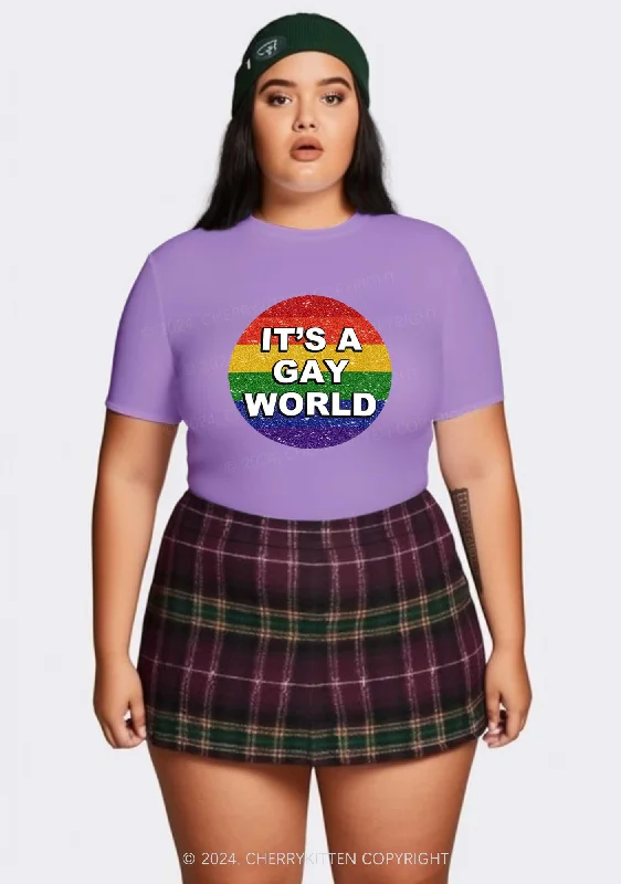 Curvy It's A Gay World Y2K Baby Tee Cherrykitten