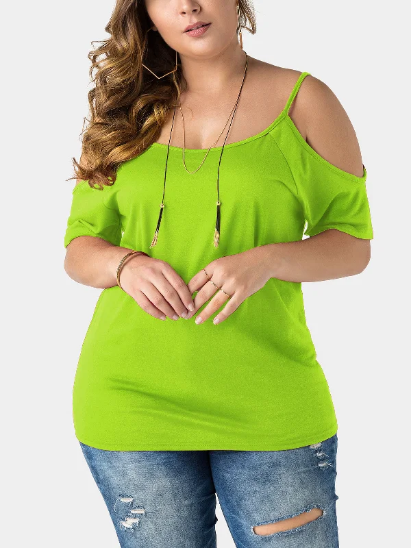 OEM ODM Cold Shoulder Plain Cut Out Half Sleeve Plus Size Tops