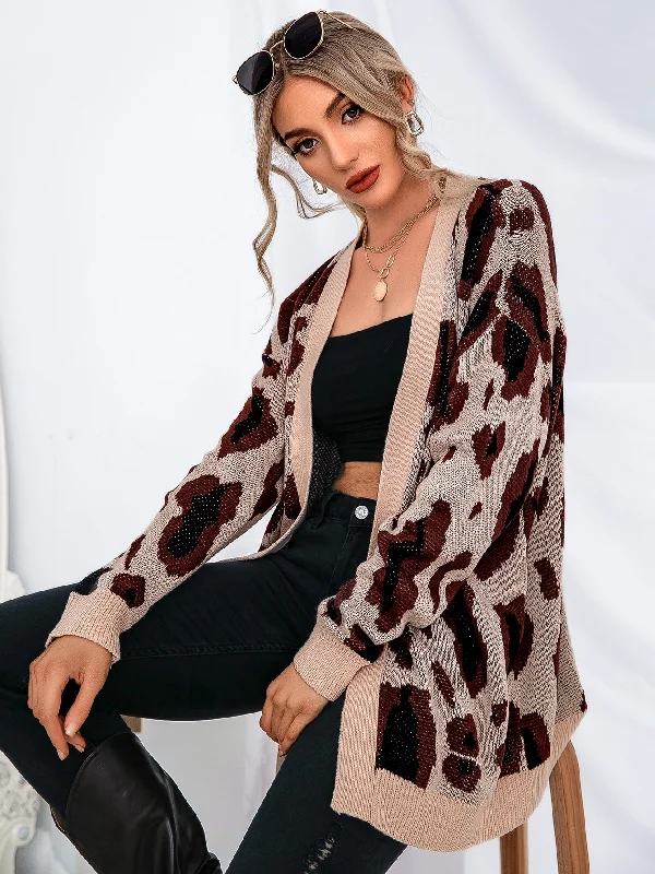 Casual All Over Print Long Sleeve Long Women Cardigan