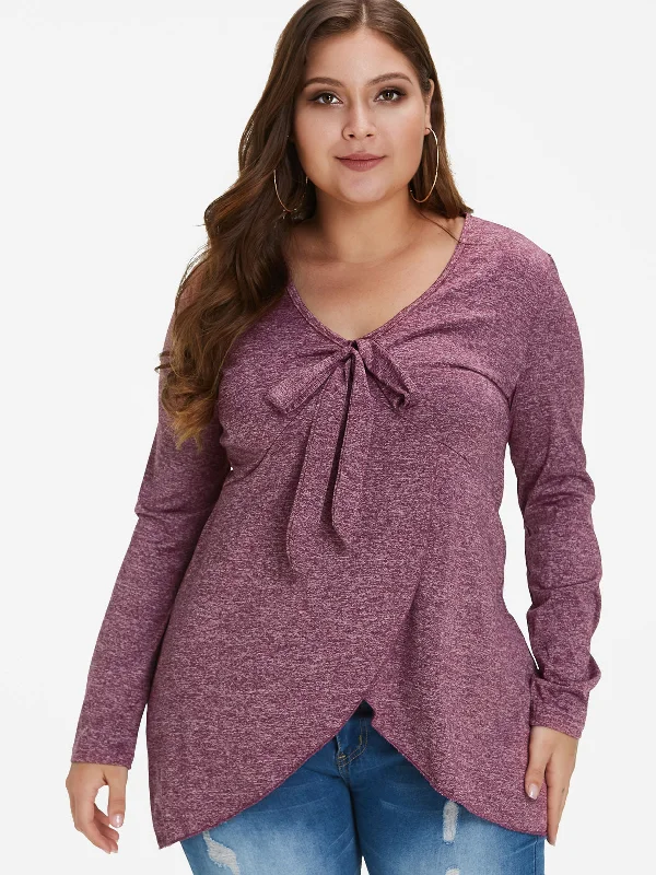 OEM ODM V-Neck Plain Long Sleeve Purple Plus Size Tops